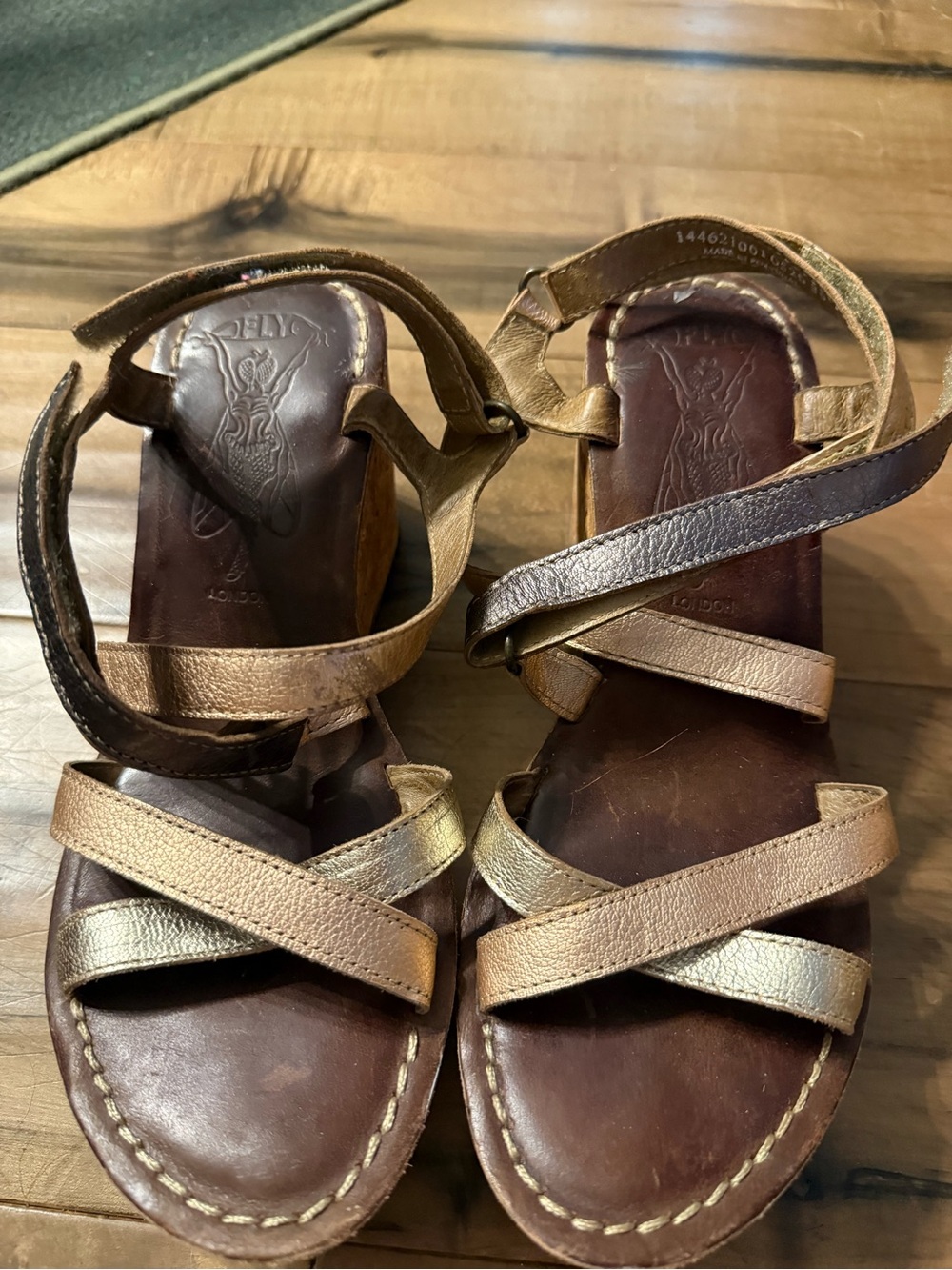 Fly London Women’s Metallic Brown Leather Strappy Sandals